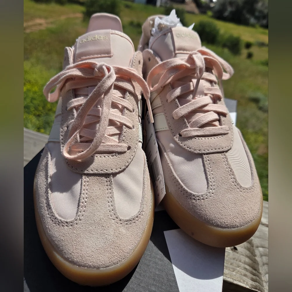 Adidas Women's Pastel Pink and Cream Sneakers - Picture 7 of 8